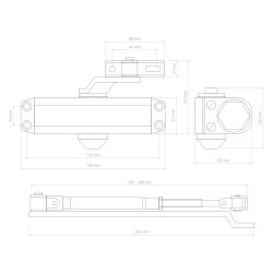 Hydraulický zatvárač, max dvere 850 mm a 45 kg, Al, šedý Hydraulický zatvárač, max dvere 850 mm a 45 kg, Al, šedý